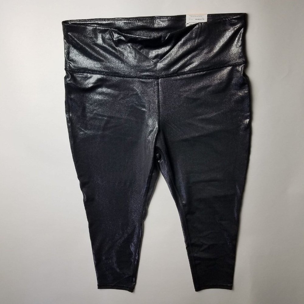 xersion Womens Active Leggings High Waisted 7/8 Length Size XXL Silver Metallic